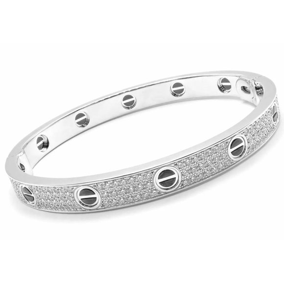Authentic! Cartier Love 18k White Gold Diamond Pave Ceramic Bracelet Sz 18 Cert. - Picture 1 of 12